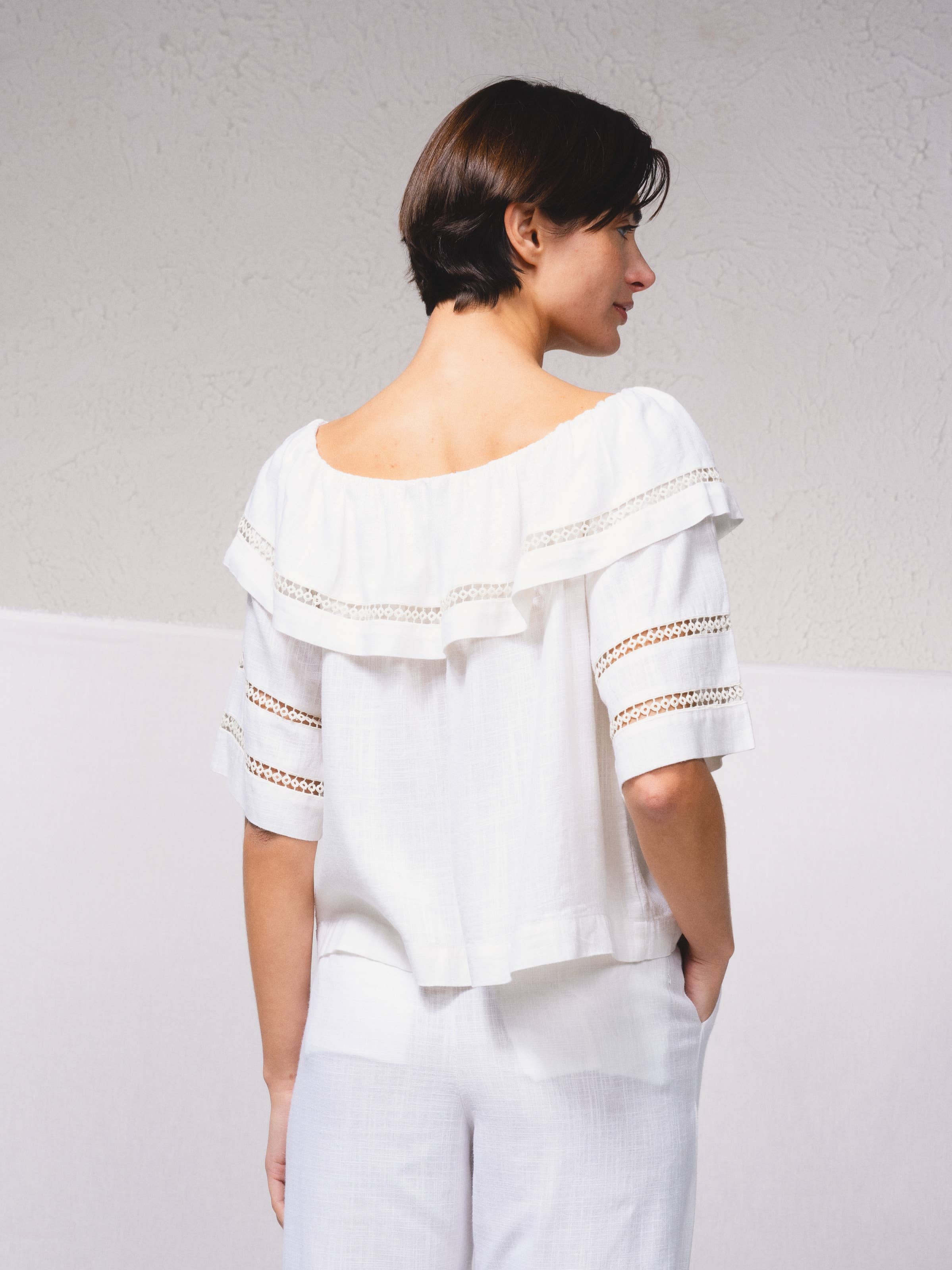 SMF - Vente Chemisier – femme - Tunique bandeau en mélange de lin avec broderies9