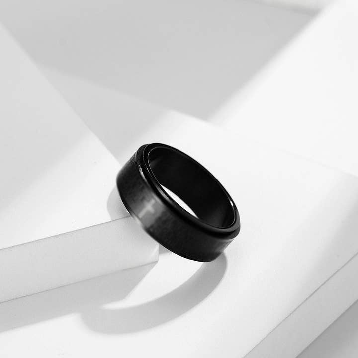 Perimade & Co. LLC - Wholesale Band/Stacked Ring - Cross Anxiety Fidget Spinner Band Ring in Stainless Steel7