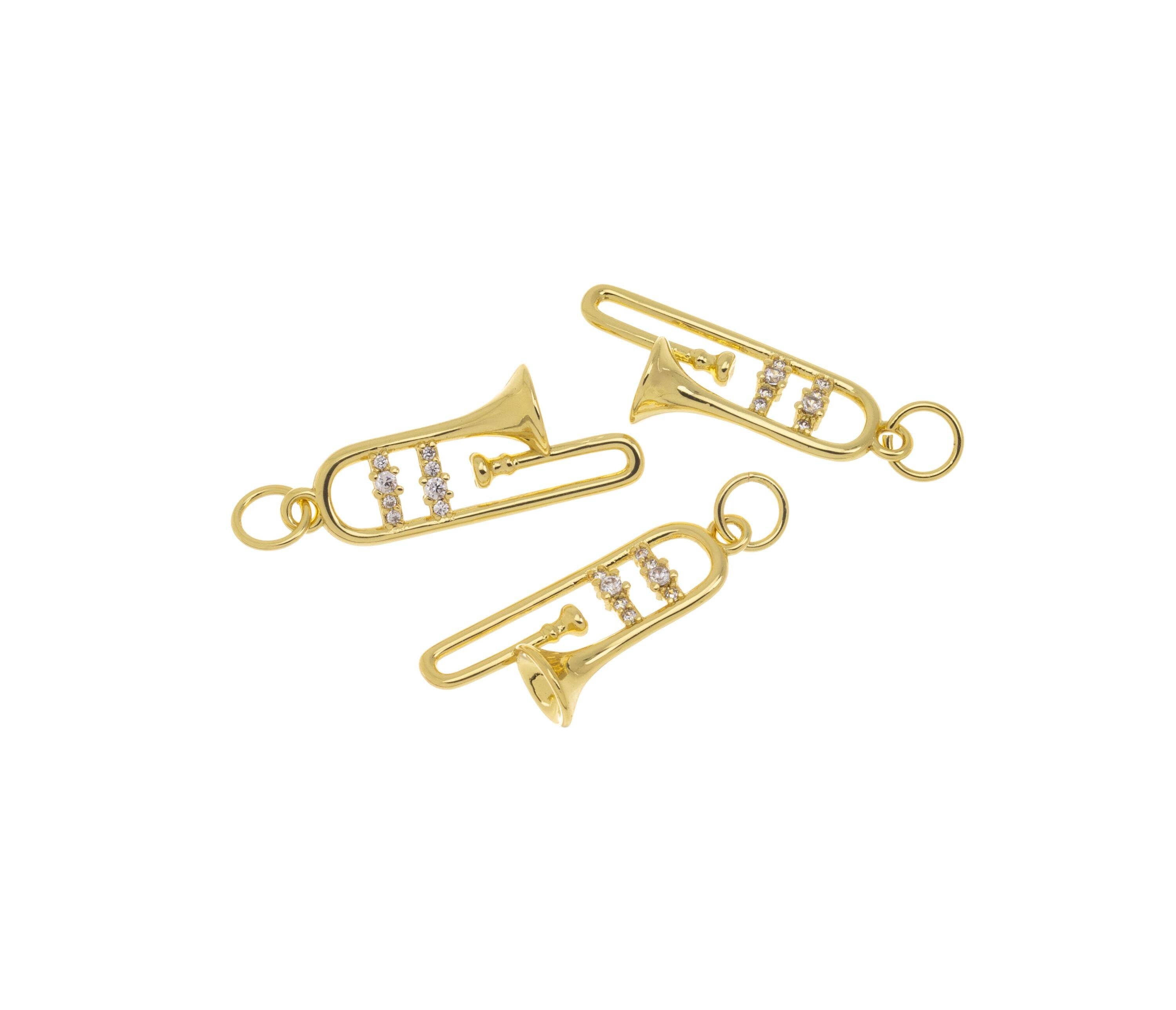 Jewel Pledge – wholesale Individual charm/pendant – Gold Trombone, Trumpet, Saxophone & CZ Musical Charm CPG21802