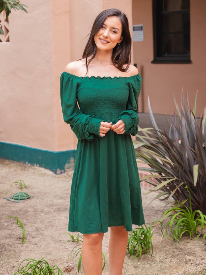 Tickled Teal – wholesale Klänning - Dam – Massiv smockad triana-klänning med fyrkantig hals2