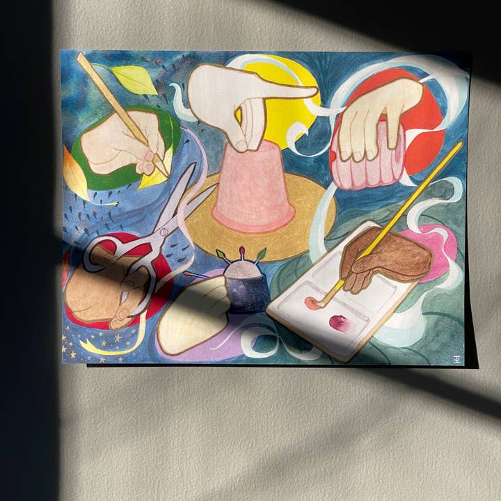 Busy Hands Watercolor Print in 8.5x11, Art Studio Painting for wholesale by Busy Hands Studio