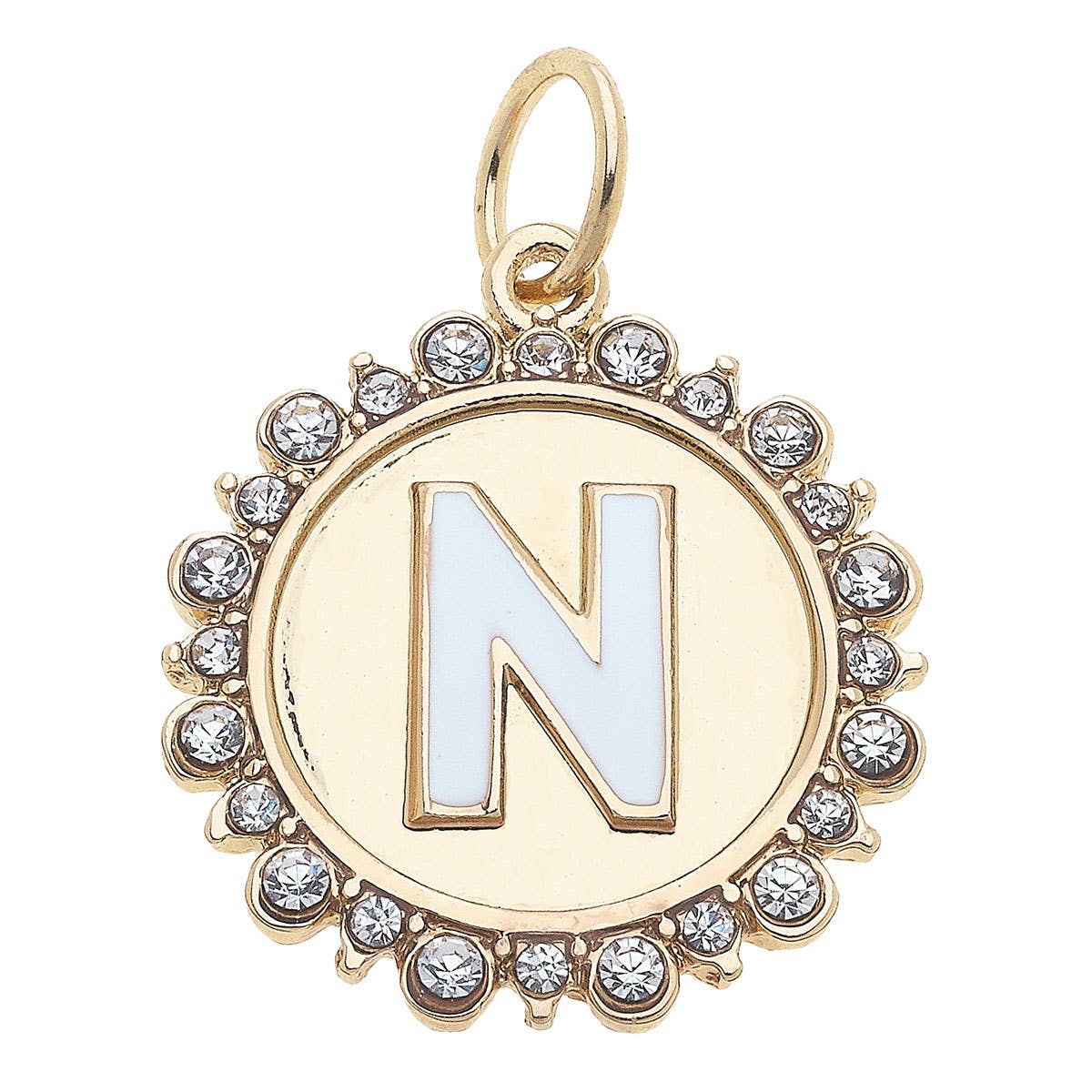 Canvas Style - Wholesale Individual Charm/Pendant - Rhinestone Letter Disc Charm in Shiny Gold13