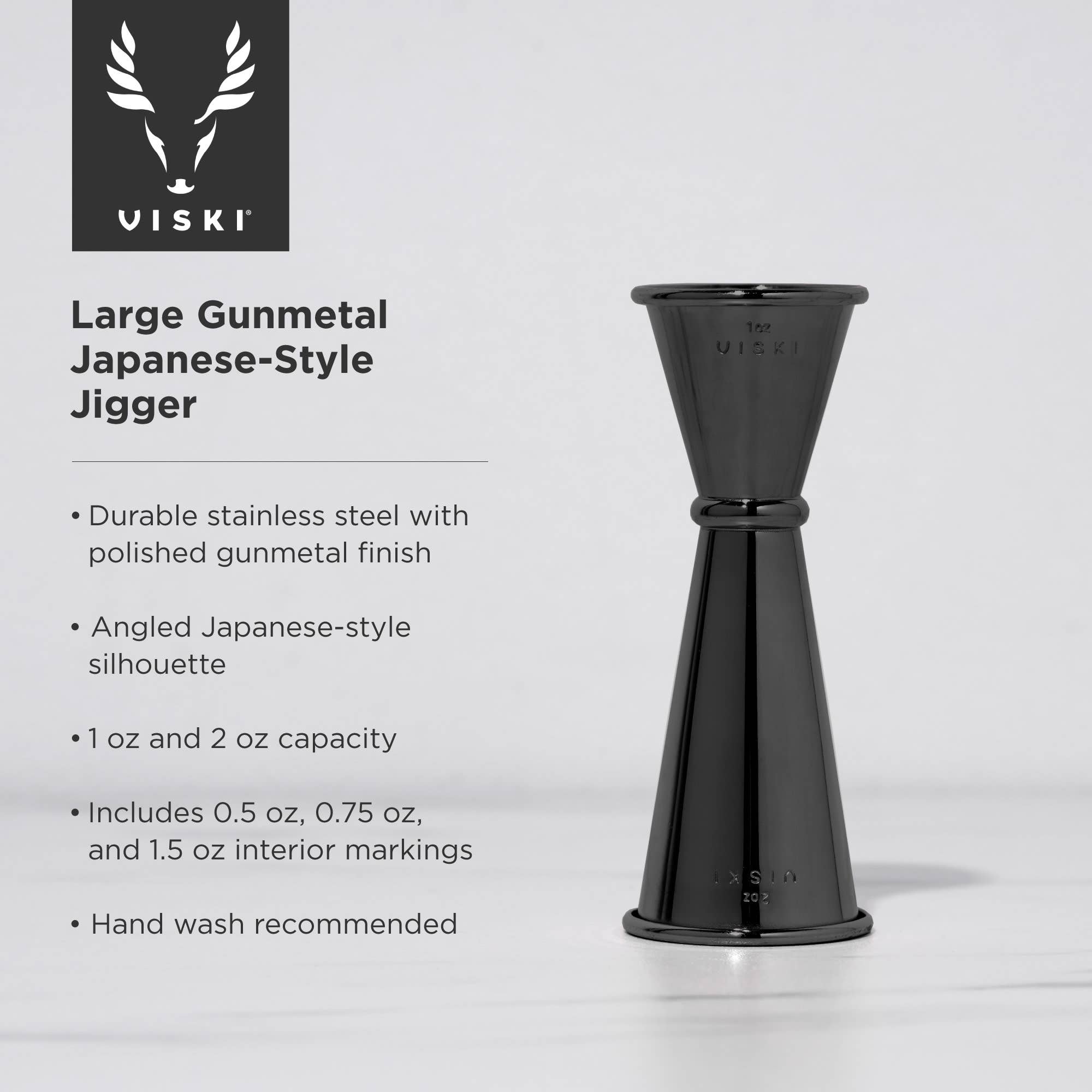 Viski - Wholesale Jigger - Warren™ Large Gunmetal Plated Japanese Style Makoto Jigger4