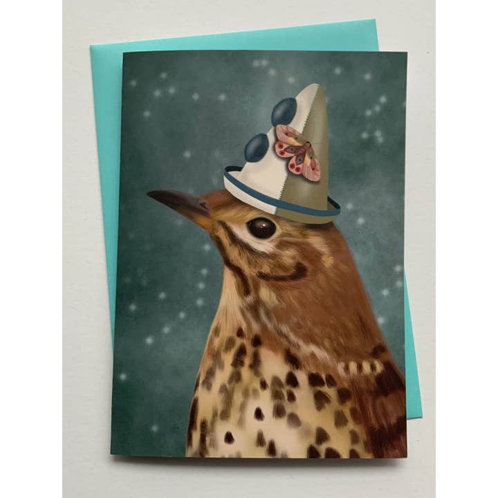 Crimson Finch - Vente Carte de vœux classique - Major Tom. Carte de vœux en forme d'oiseau Woodland Thrush1