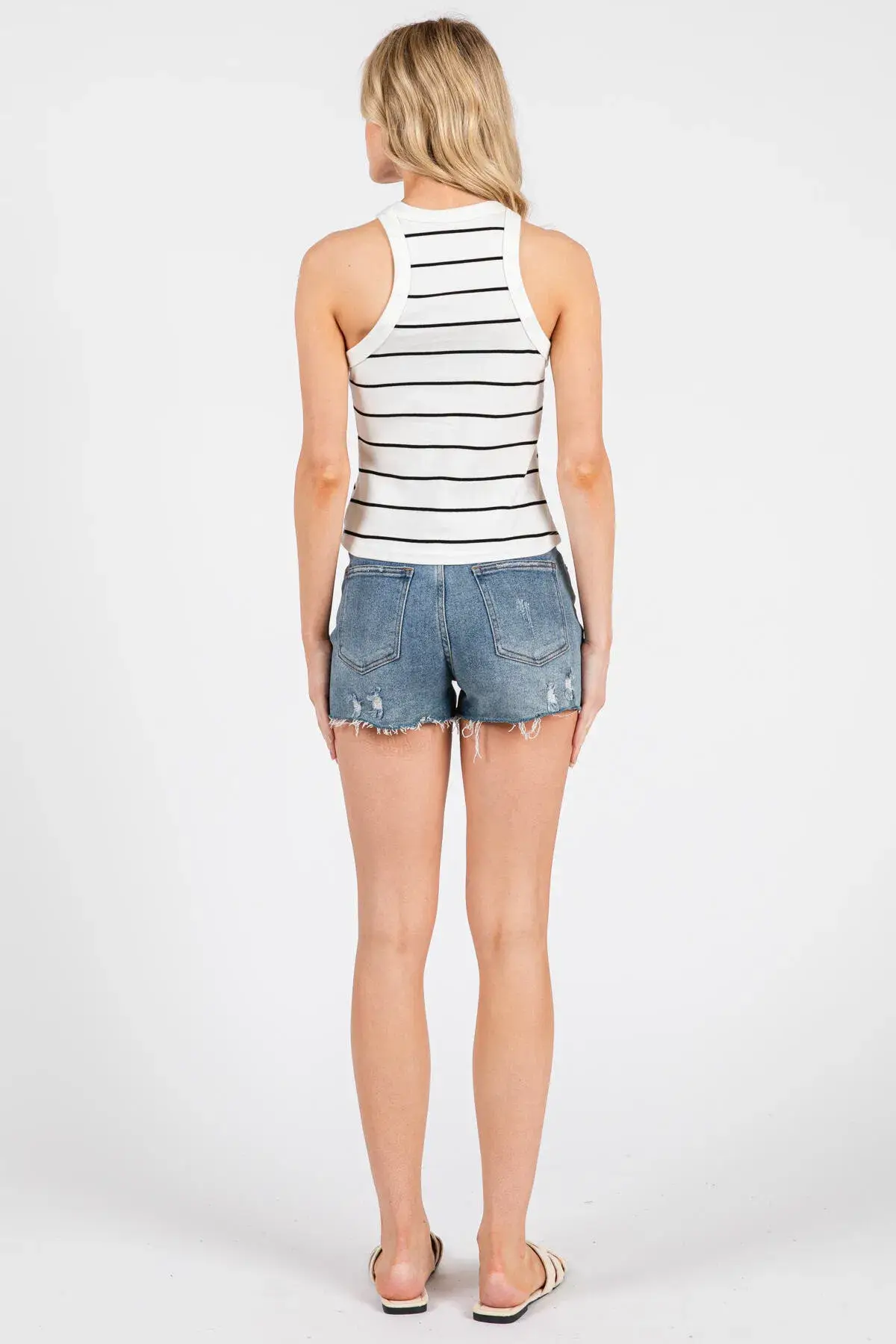 Hvid/ Sort Ribbet Racerback Tanktop - FT3601 for engroshandel på Faire5