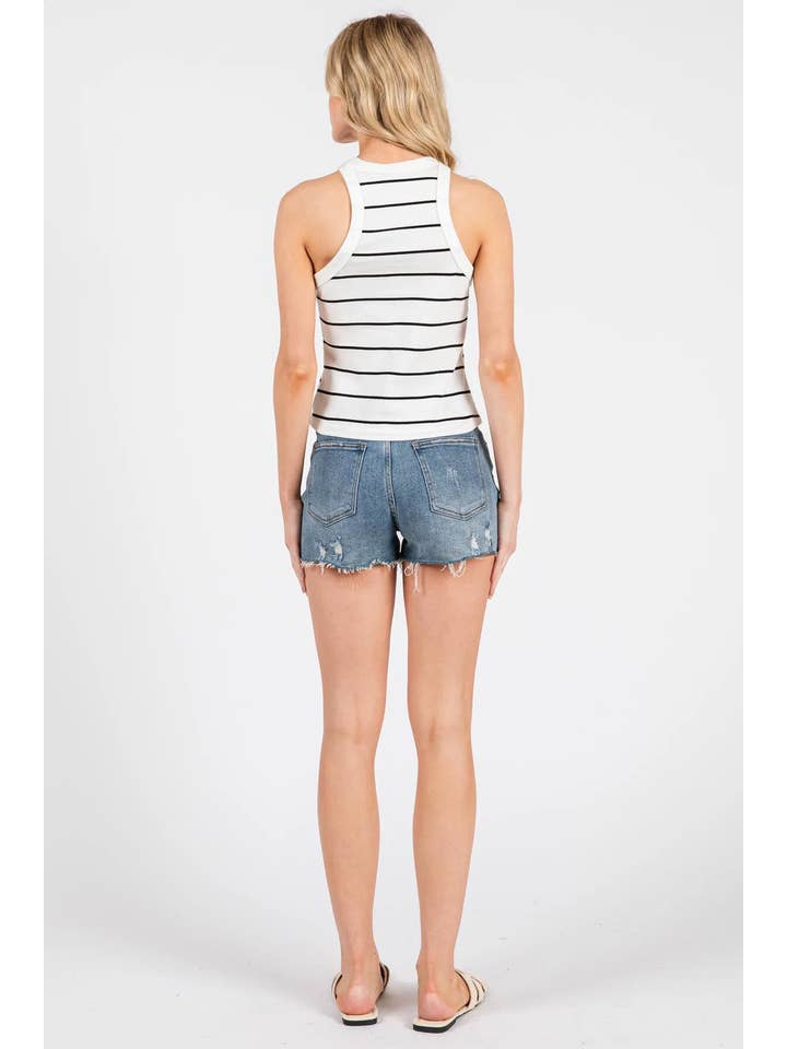 Hvid/ Sort Ribbet Racerback Tanktop - FT3601 for engroshandel på Faire5