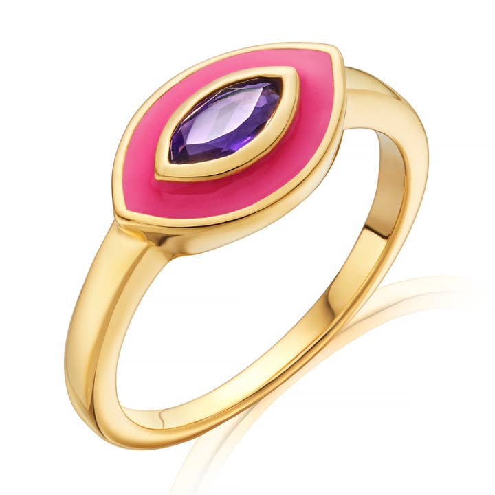 BAGUE EVIL EYE EN ÉMAIL ROSE ET AMÉTHYSTE (copie) pour la vente par Fool's Gold Jewellery