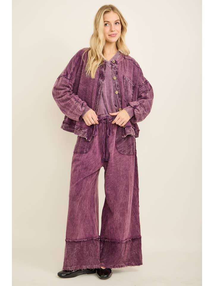 J.Her - Wholesale Pants - Women's - MineralWash Wide Pants with raw hem frayed details HP553637