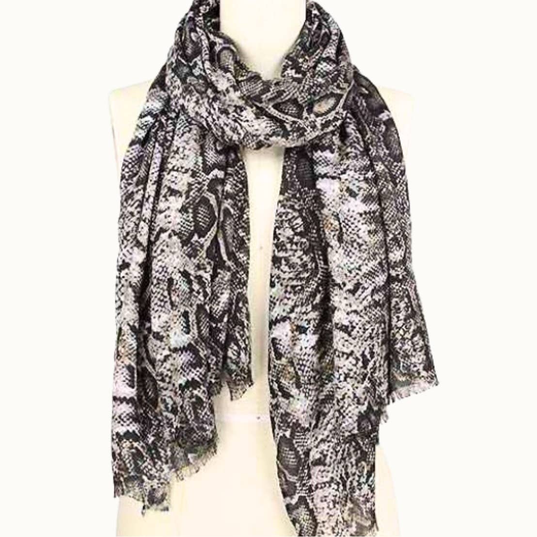 Olive & Pique - Wholesale Scarf - Unisex - Python Snake Print Scarf, 68" x 34", Gray0