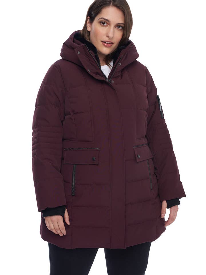 KOOTNEY PLUS | WOMEN'S VEGAN DOWN (RECYCLED) MID-LENGTH PARKA, GRAPE (PLUS SIZE) for wholesale by Alpine North CA