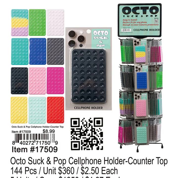 Puka Creations - Wholesale Phone/Tablet Stand - Octo Suck and Pop Cellphone Holder-Counter Top