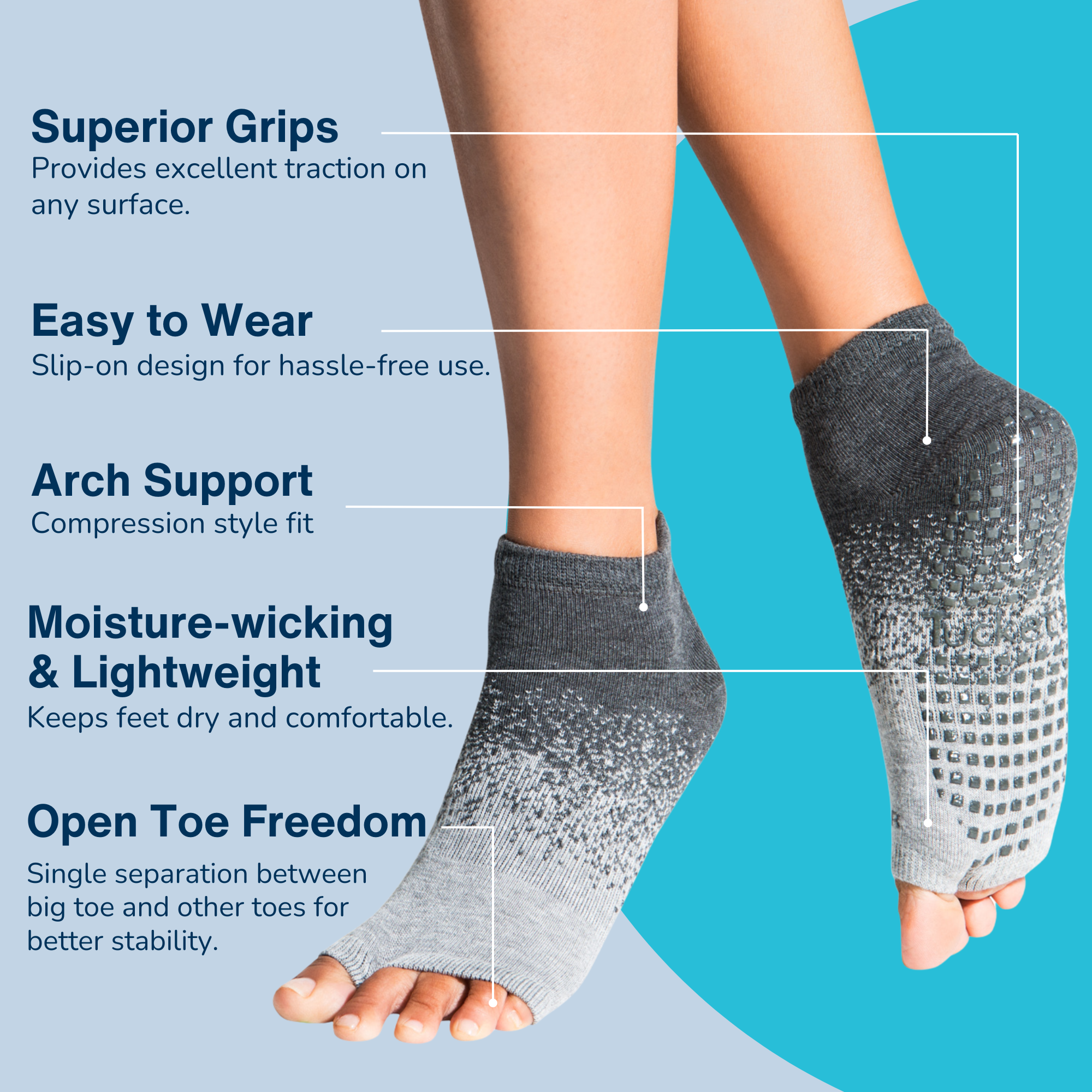Tucketts - Wholesale Socks - Women's - Tucketts Anklet Sunkissed Pilates Socks - Non-Slip Grip, Open Toe, Barre & Yoga - Women's2