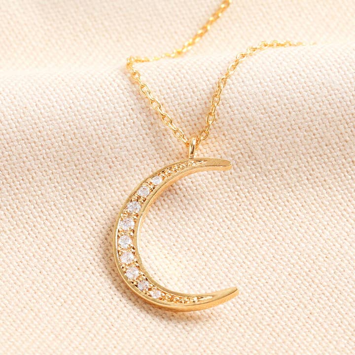 Crystal Moon Pendant Necklace in Gold for wholesale by Lisa Angel