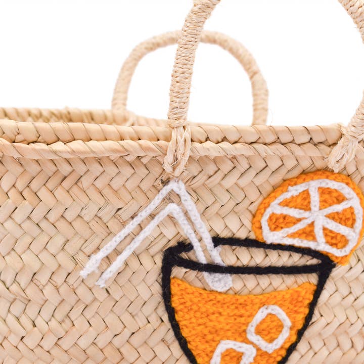 King Of Handmade - Wholesale Beach Bag - Handwoven Spritz Basket with Orange Cocktail Design