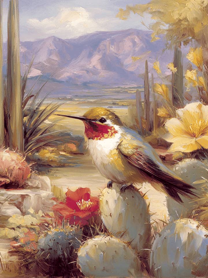 Sonoran Desert Hummingbird Southwestern Landscape Art Print - 8"x10" Artwork for 11"x14" Frame for wholesale by Mowbi