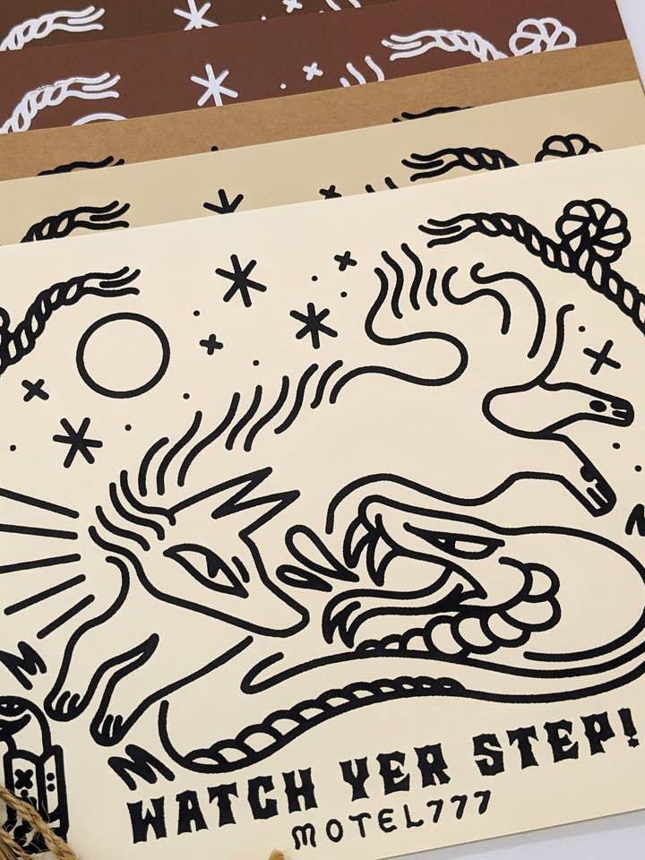 Affiche sérigraphiée "Watch Yer Step" 21,6x28 cm pour la vente par MOTEL777