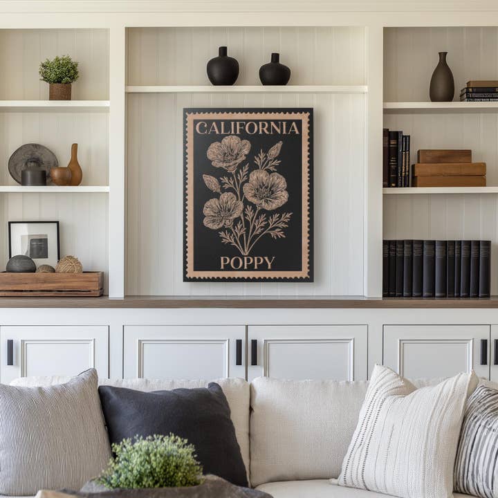 California Poppy Floral Engraved Illustration for wholesale by Benoit's Design Co.