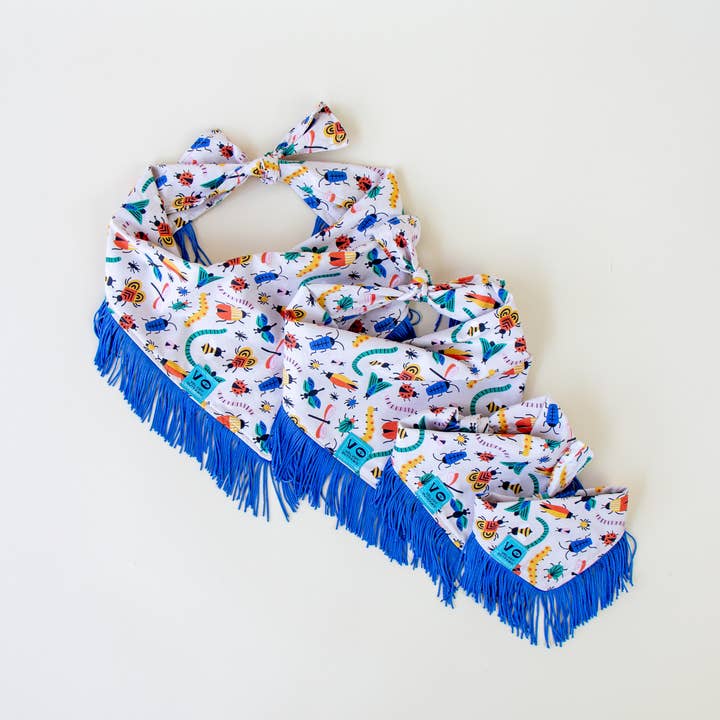 Velvet Outlaw - Wholesale Pet Bandana - Dog - Bugs with Blue Fringe Dog Bandana