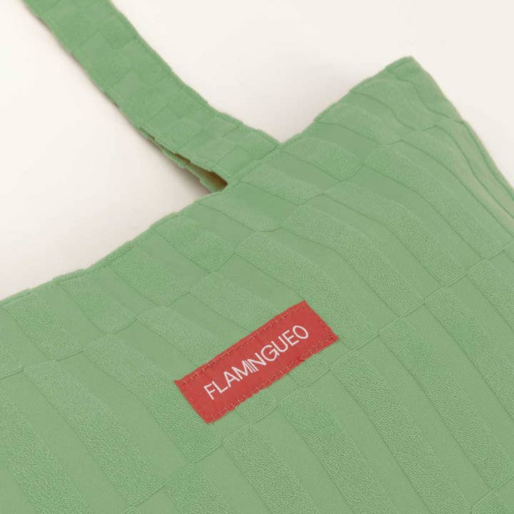 Flamingueo - Wholesale Beach Accessories - Green terry tote bag with stripes1