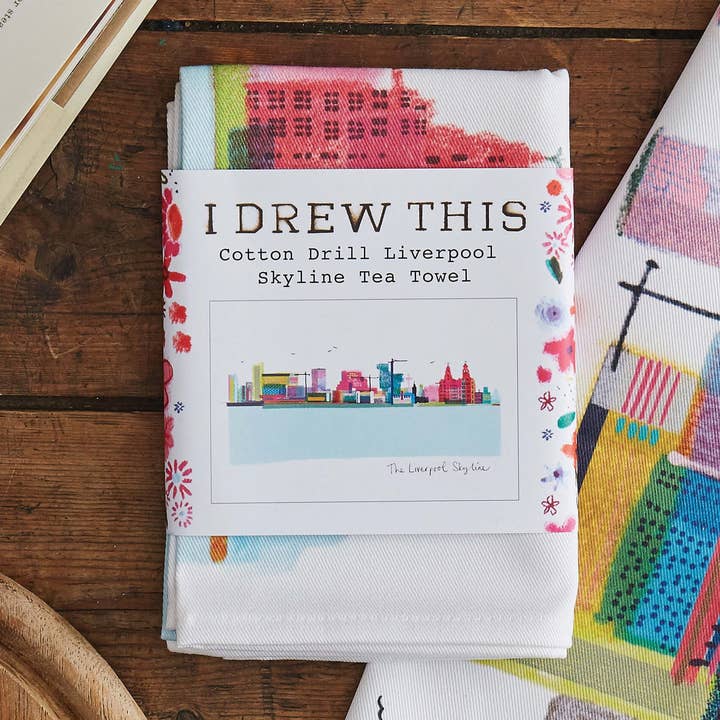 Liverpool Skyline katoenen theedoek, cadeau voor Noord-Engeland voor wholesale door I Drew This