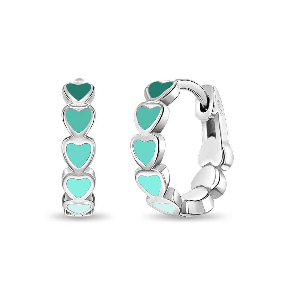 In Season Jewelry – wholesale Huggie earrings – Heart 9mm Baby / Kids Earrings Hoop Enamel - Sterling Silver9