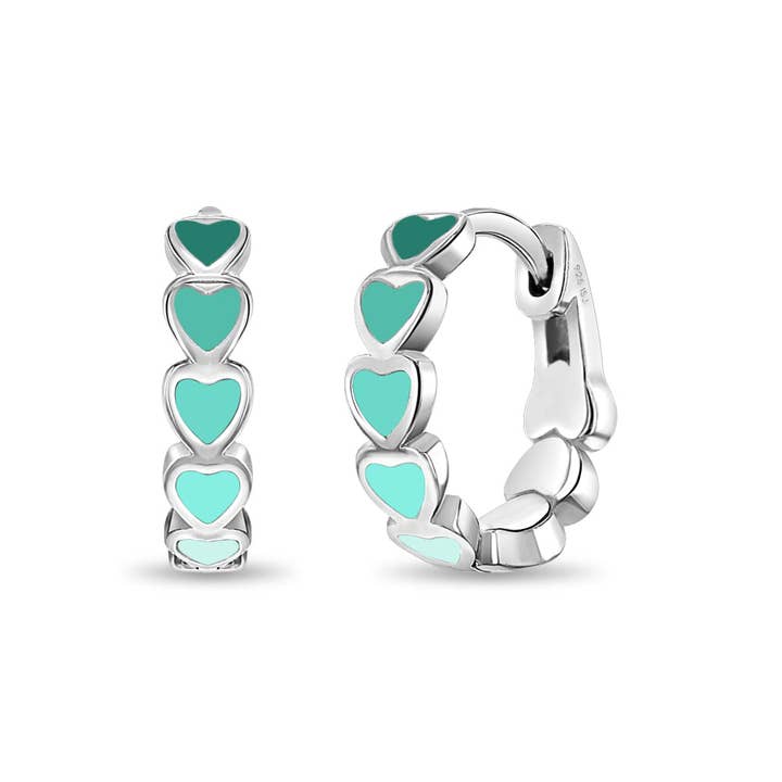 In Season Jewelry - Wholesale Huggie Earrings - Heart 9mm Baby / Kids Earrings Hoop Enamel - Sterling Silver9