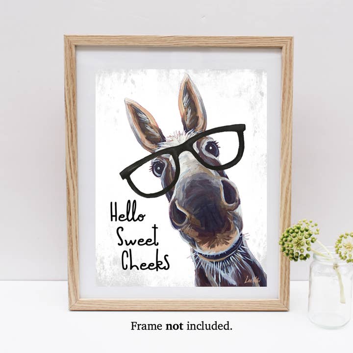 Impression artistique d'âne « Hello Sweet Cheeks », art de la salle de bain de la ferme pour la vente par Hippie Hound Studios