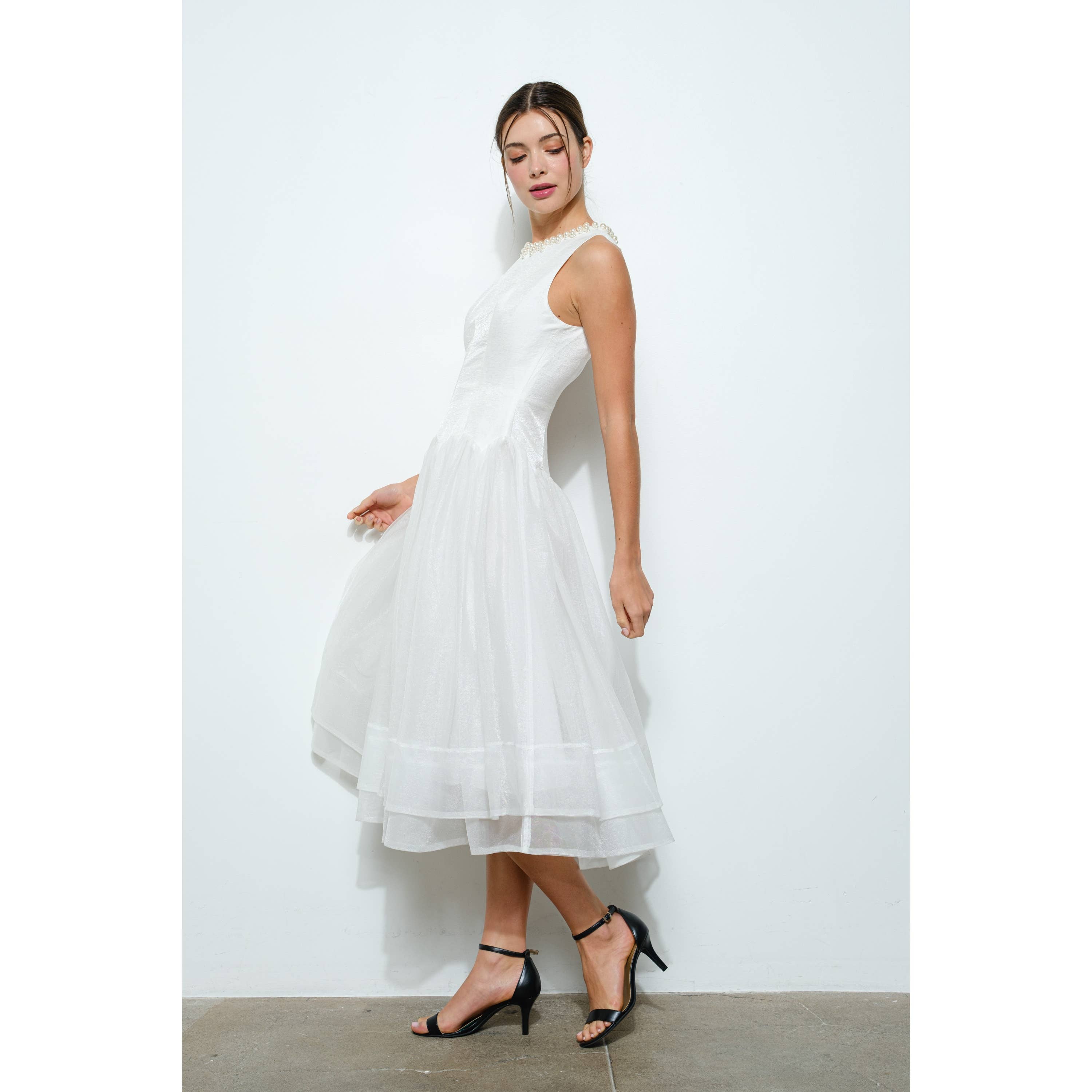 INA - Wholesale Dress - Women's - Pearl Embellished Sheer Tulle Midi Dress14