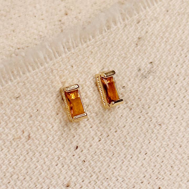 GoldFi - Wholesale Stud/Post Earrings - 18k Gold Filled Baguette Birthstone Stud Earrings