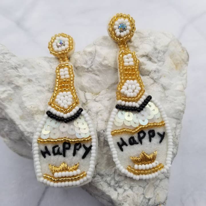 The Pretty Jewellery - Wholesale Dangle Earrings - HAPPY Champagne Bottle Beaded Earrings