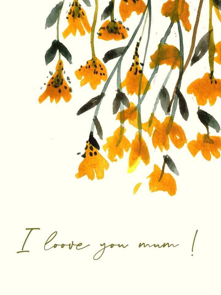 I Love You Mum - Freesia - Greetings Card for wholesale by Maria Zvaric Illustration