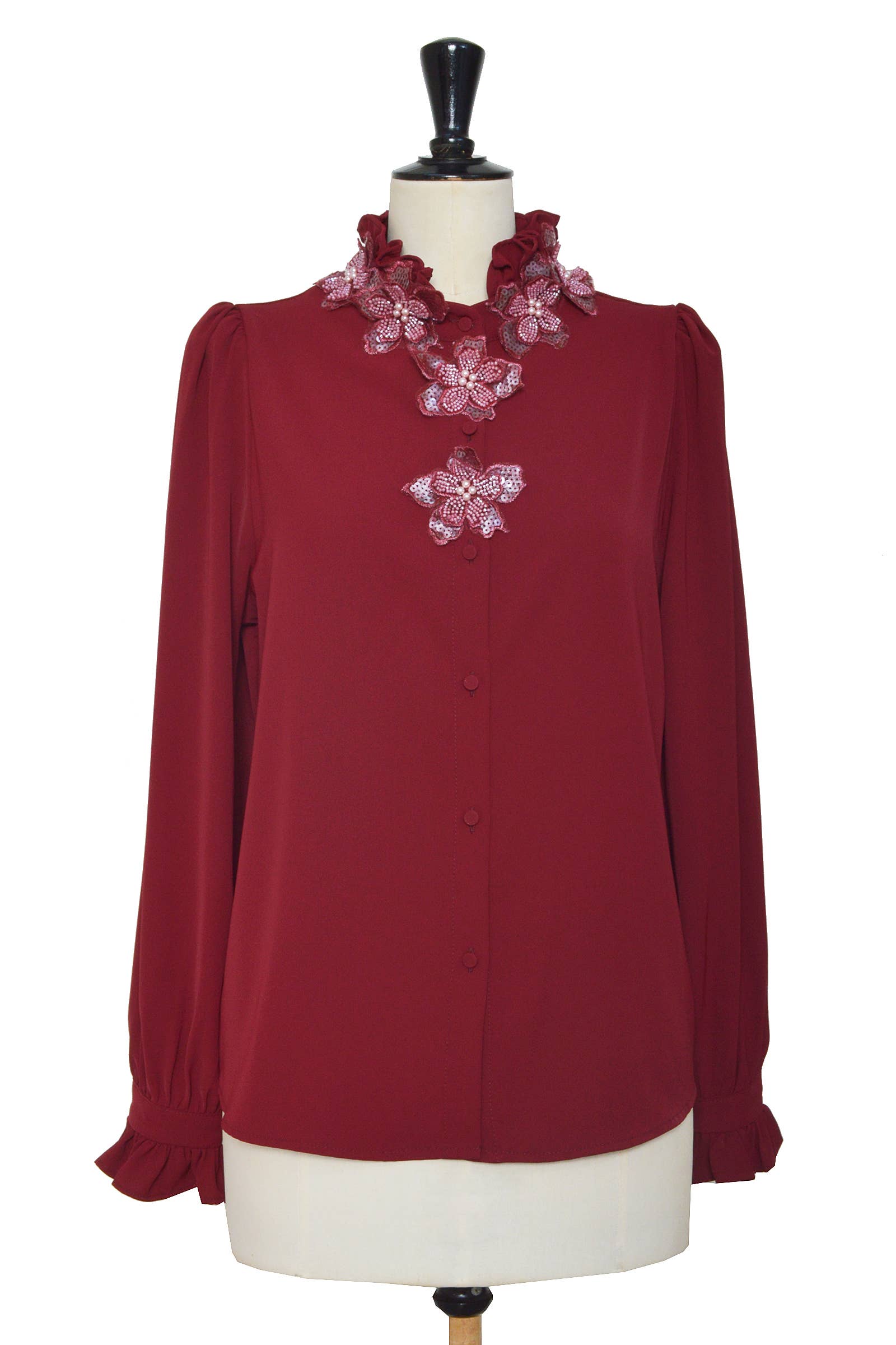 ELLI WHITE - Wholesale Button Down Shirt - Women's - Shirt with embossed floral collar5