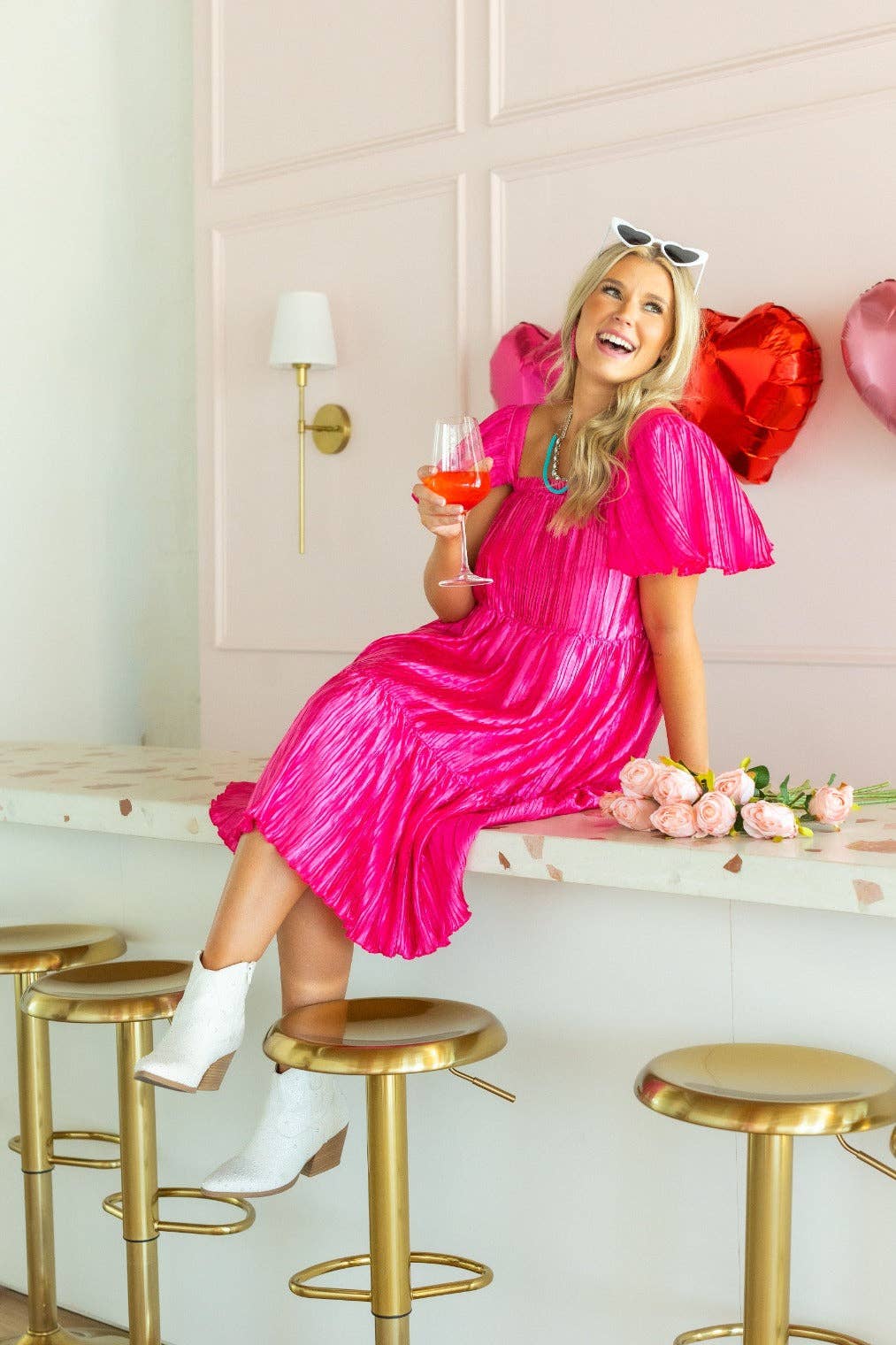 Rose Robe Versi plissée, rose en vente sur Faire8