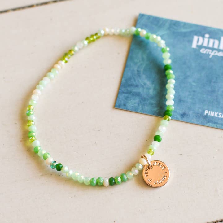 Bracciale verde primaverile Jesus I Trust in You per la vendita all'ingrosso da parte di Pink Salt Riot