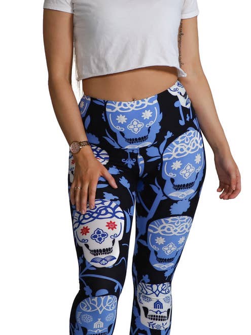 Legging pleine longueur taille haute imprimé en forme de crâne de 5 po pour la vente par Comfy Forever