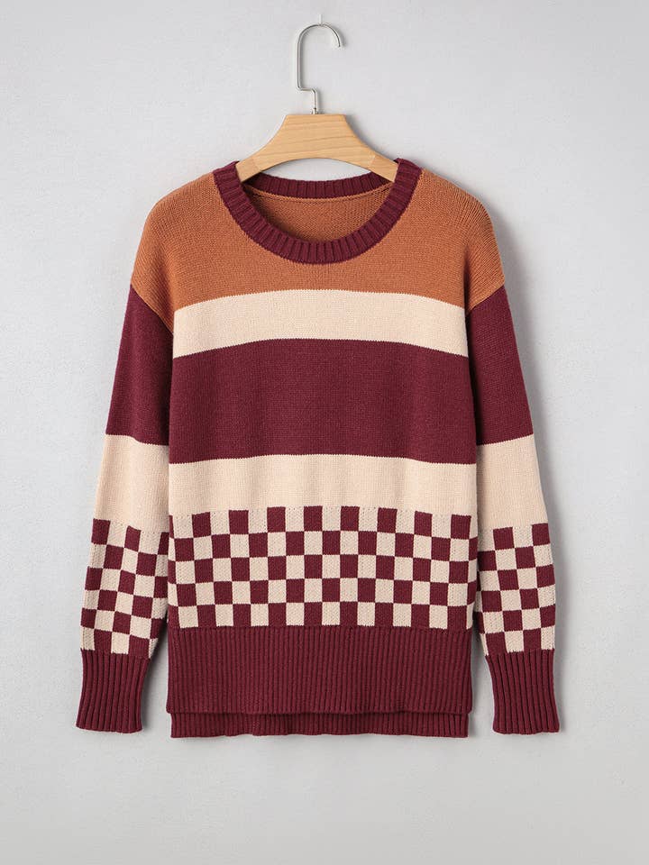 Brown Noelle Checkered Knitted Sweater for wholesale on Faire7