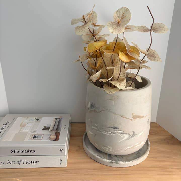 Luma - 7.5” Planter with Saucer | Handcrafted Concrete Pot for wholesale by Fancy Concrete