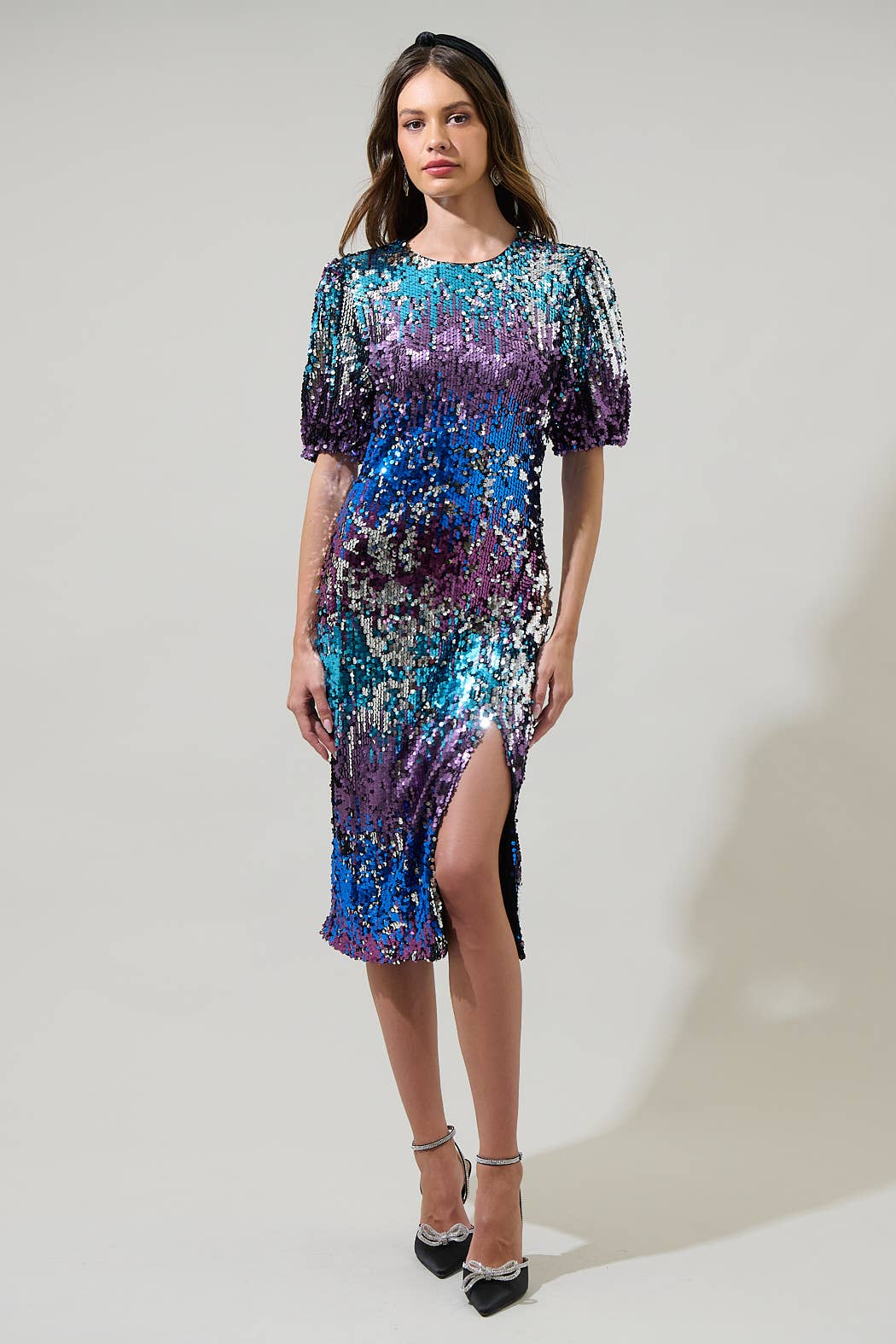 Multi Navette Short Sleeve Sequin Midi Dress for wholesale on Faire3