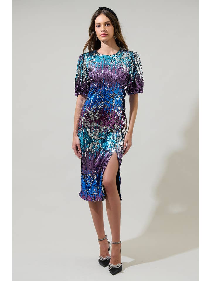 Multi Navette Short Sleeve Sequin Midi Dress for wholesale on Faire3