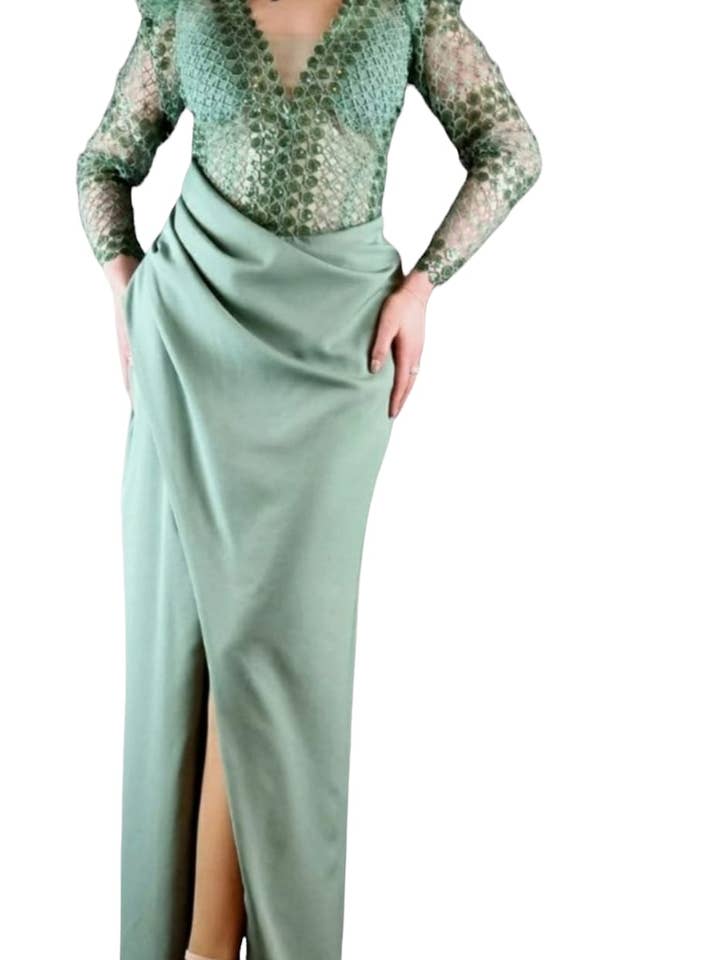 robe de soirée longue et élégante olive pour la vente par phoenix fashion