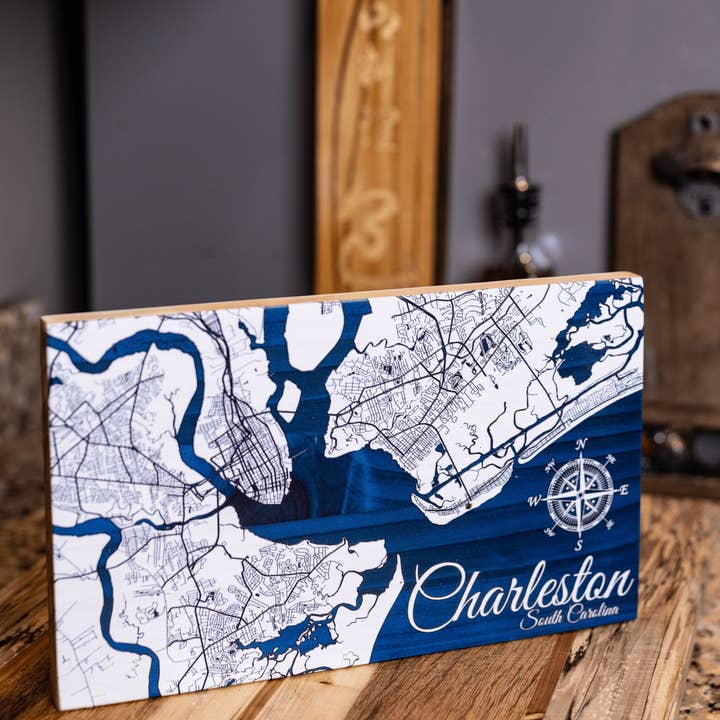 Custom: Elevated Printed Wood Map for wholesale by Fire & Pine
