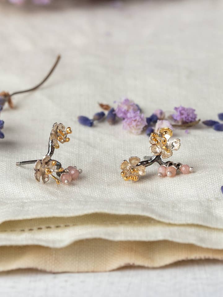 Almond Blossom Branch Earrings for wholesale by Amanda Coleman Jewelry
