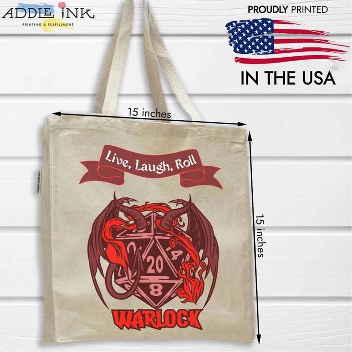 Bolsa de mano orgánica Warlock D20 Fantasy RPG con fuelle completo para venta al por mayor de ADDLE iNK