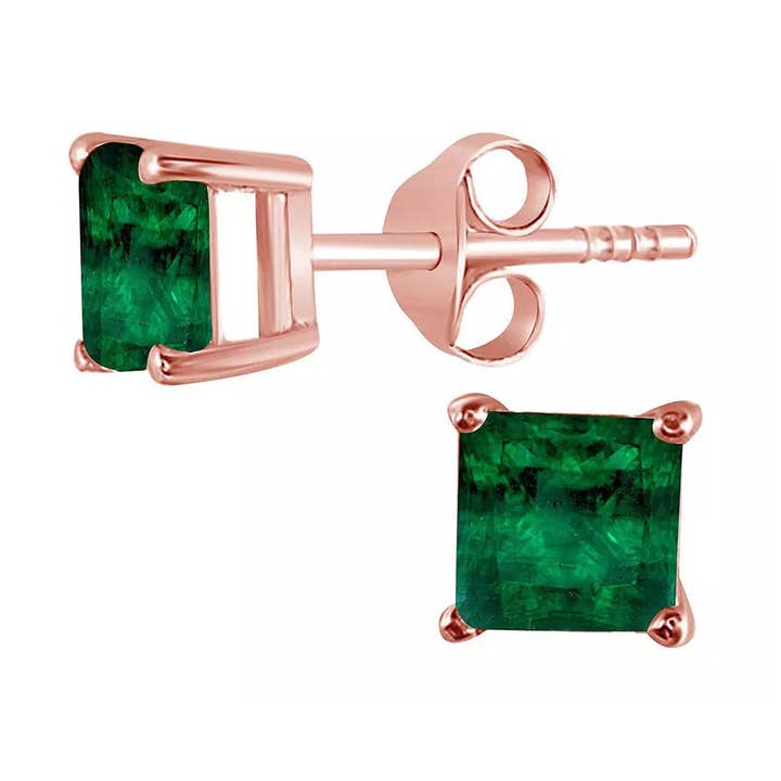 Ohrstecker aus 10-karätigem Roségold, 2 Karat im Prinzessschliff, künstlicher Smaragd für den Großhandel von Paris Jewelry