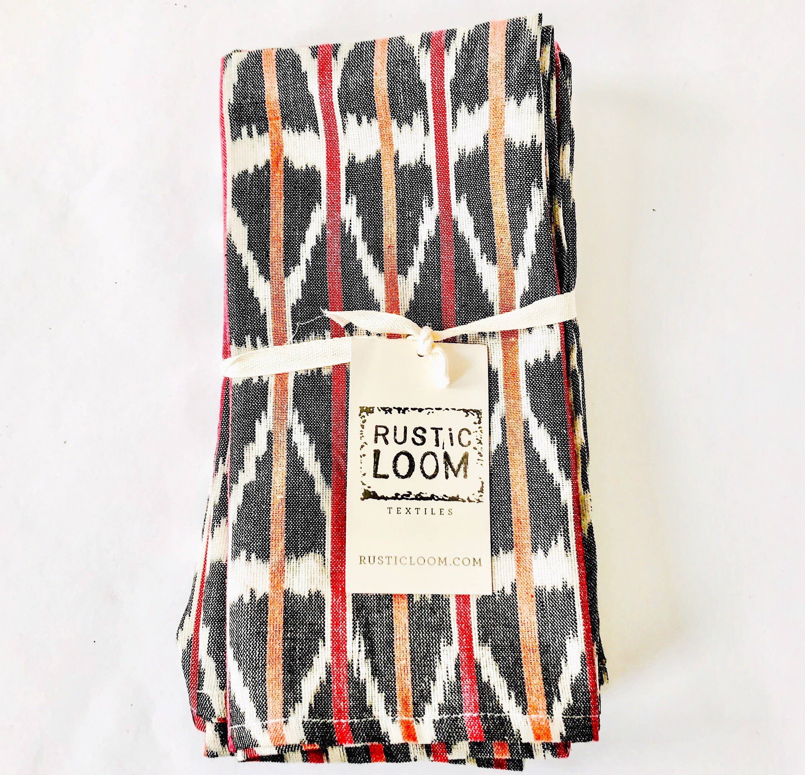 Rustic Loom - Wholesale Dinner & Cloth Napkin - Orange Pink Triangle Stripe Cotton Ikat Cloth Dinner Napkins1