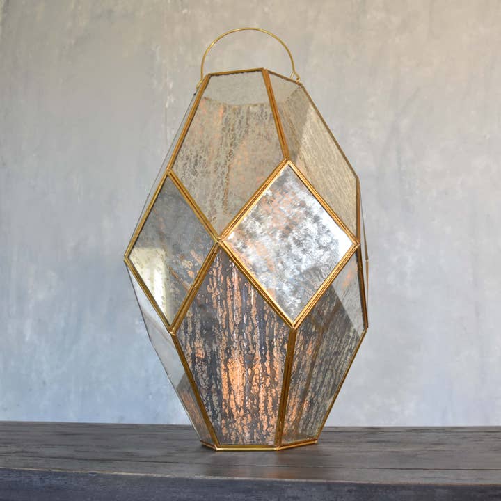 Large 18.5”Paragon Geometric Lantern with Antique Glass for wholesale by David Christopher's Collection