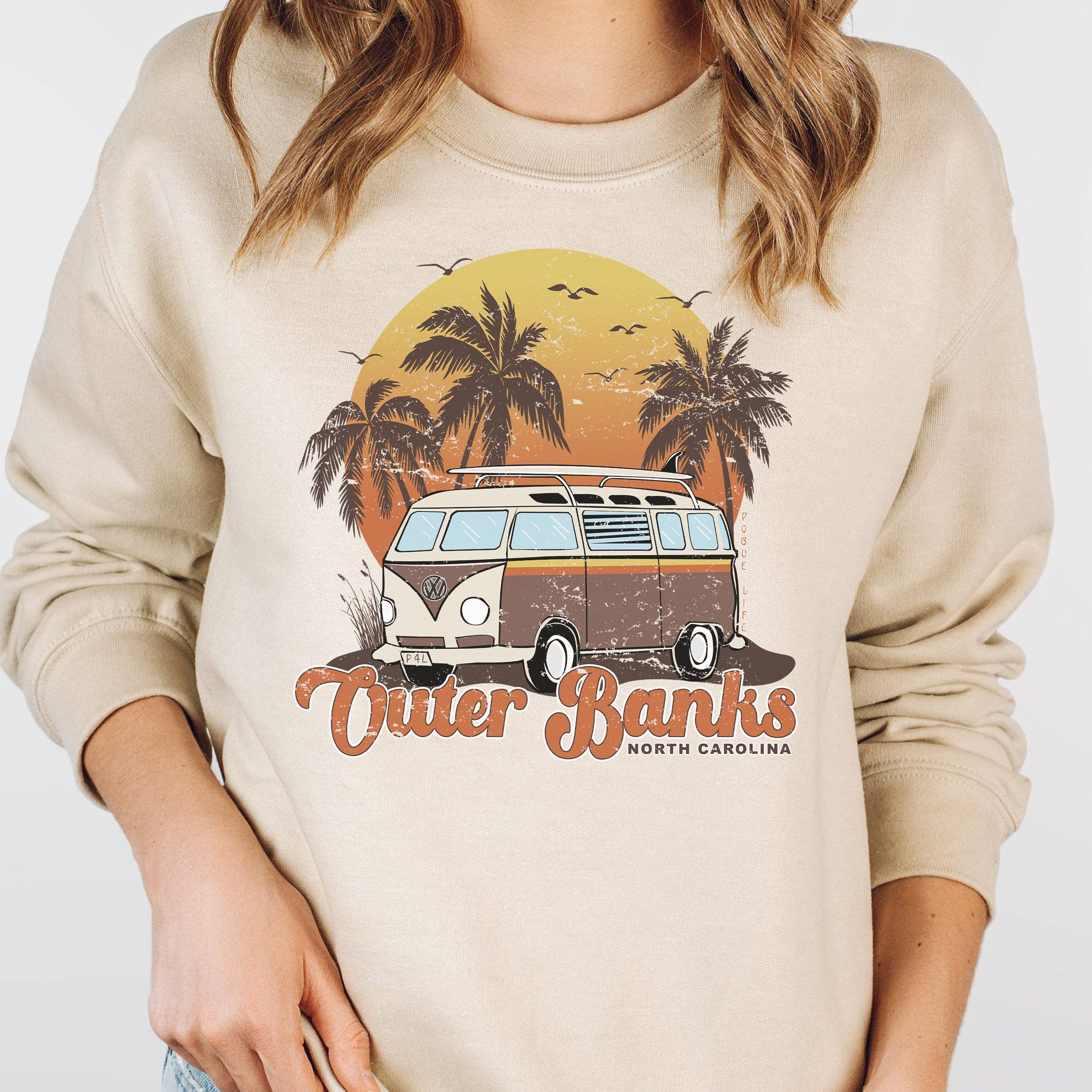 Lucky Llama Creations - Wholesale Graphic Sweatshirt - Women's - OBX Outer Banks Van Sunset // TV & MOVIE Long Sleeve