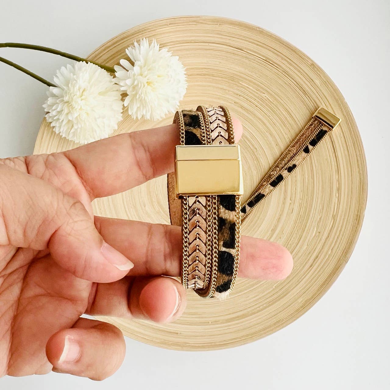 Tiny Gift Society - Wholesale Woven/Braided Bracelet - Gold Leopard Strap Bracelet | Magnetic Clasp | Boho Jewelry3