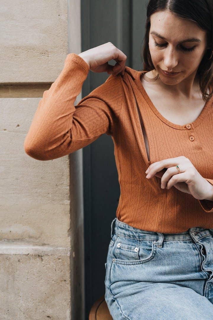 You&Milk - Wholesale Nursing Top - Maternity - Love my body nursing bodysuit in pointelle (Black, Camel)8