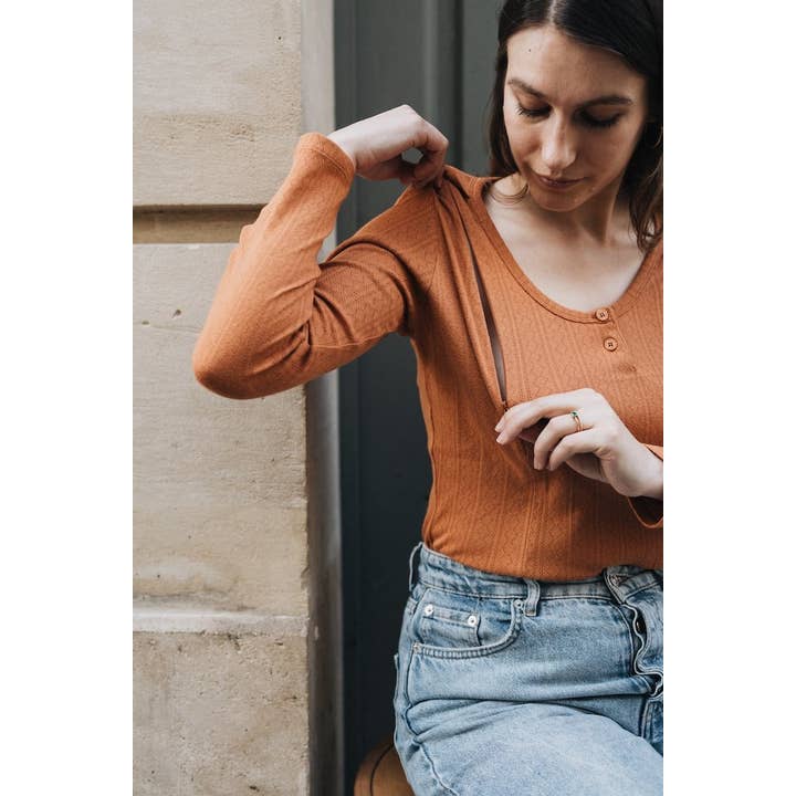 You&Milk - Wholesale Nursing Top - Maternity - Love my body nursing bodysuit in pointelle (Black, Camel)8